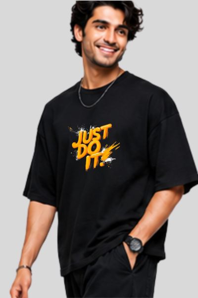 Men's Black Just Do It  Typographic  Oversized T-shirt