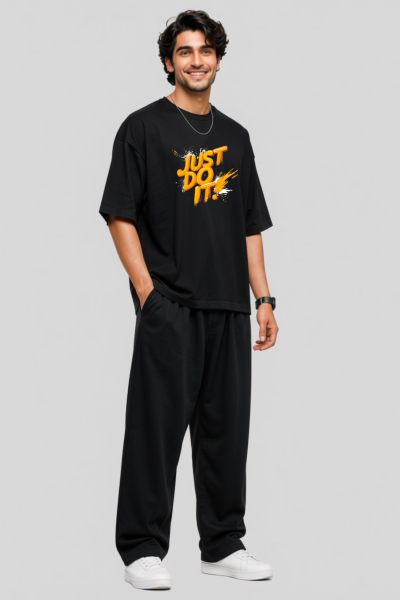 Men's Black Just Do It  Typographic  Oversized T-shirt