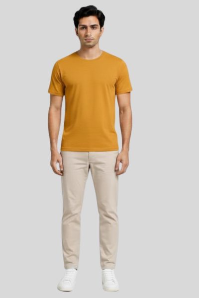 Men's Eta Mustard Yellow Solid Round Neck T-shirt