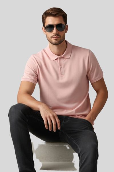 Men's Soft Pink White Solid Cotton Polo T-shirt