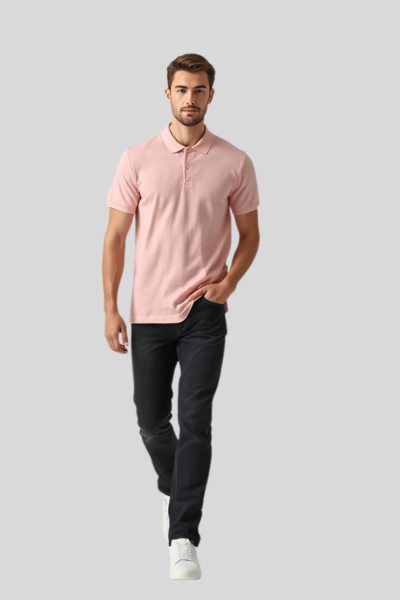 Men's Soft Pink White Solid Cotton Polo T-shirt