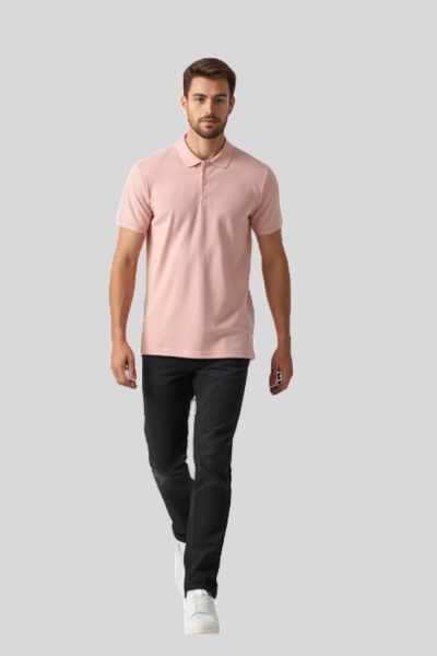 Men's Soft Pink White Solid Cotton Polo T-shirt