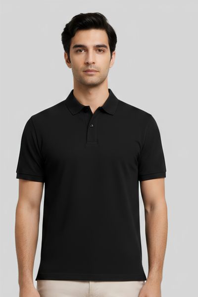 Men~s Vega Black Solid  Polo T-shirt