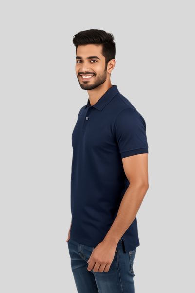 Men's Vega Navy Blue Solid Cotton Polo T-shirt