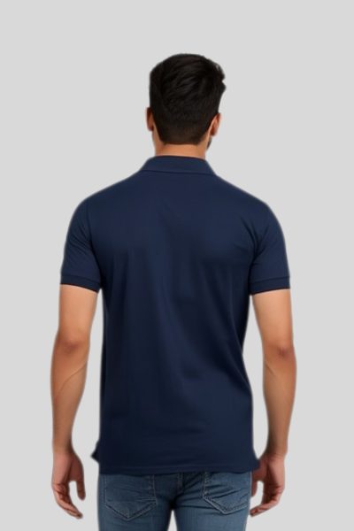 Men's Vega Navy Blue Solid Cotton Polo T-shirt