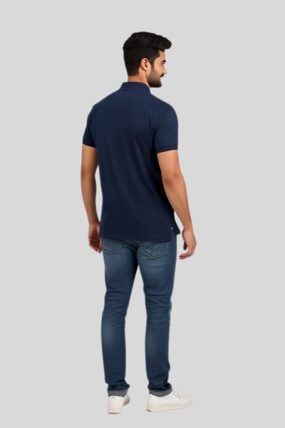Men's Vega Navy Blue Solid Cotton Polo T-shirt