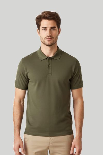 Men~s Vega Olive Green Solid Cotton Polo T-shirt