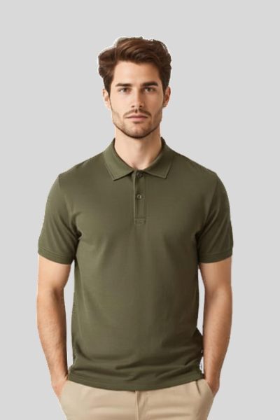 Men's Vega Olive Green Solid Cotton Polo T-shirt