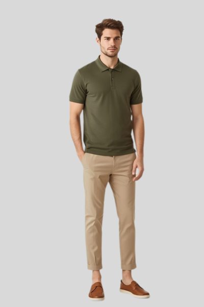 Men's Vega Olive Green Solid Cotton Polo T-shirt