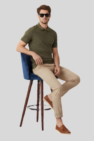 Men's Vega Olive Green Solid Cotton Polo T-shirt