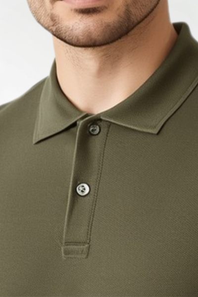 Men's Vega Olive Green Solid Cotton Polo T-shirt