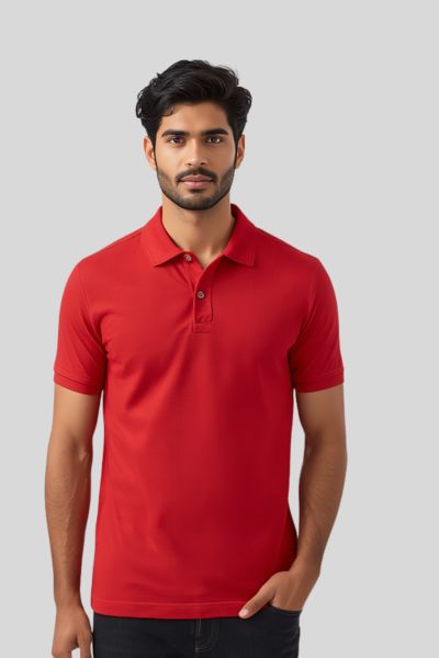 Men~s Vega Red Solid Cotton Polo T-shirt
