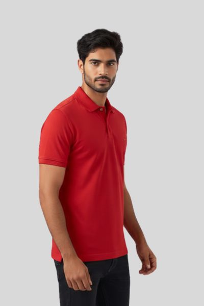 Men's Vega Red Solid Cotton Polo T-shirt