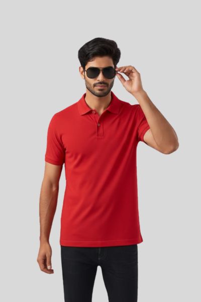 Men's Vega Red Solid Cotton Polo T-shirt