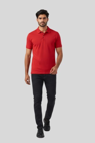 Men's Vega Red Solid Cotton Polo T-shirt