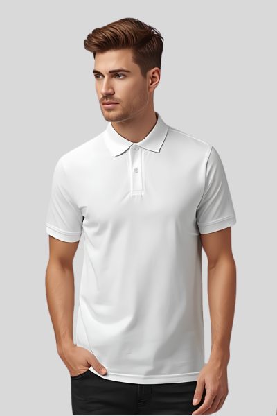 Men~s Vega White Solid  Polo T-shirt