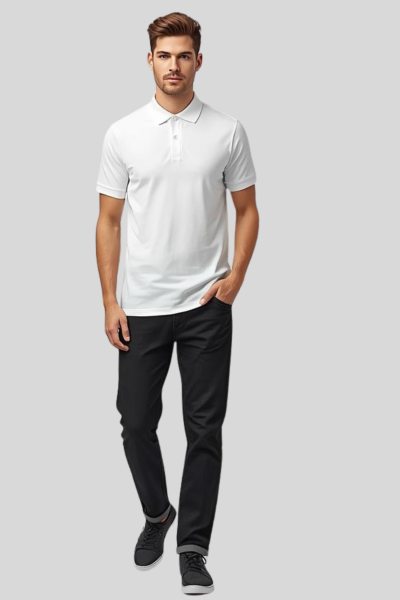 Men's Vega White Solid  Polo T-shirt
