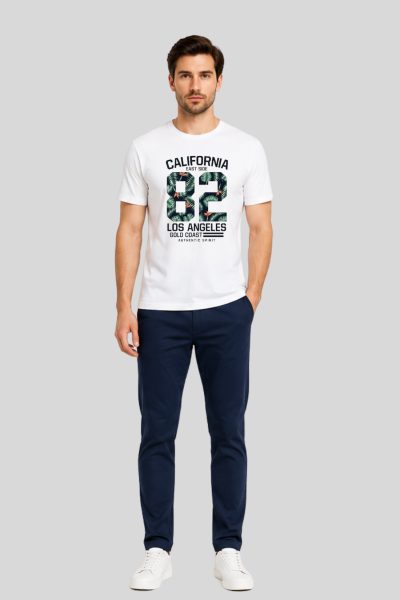 Men's White American 82  Typographic Round Neck T-shirt
