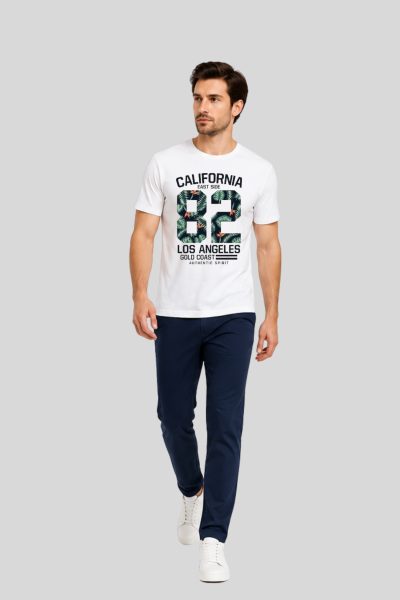 Men's White American 82  Typographic Round Neck T-shirt