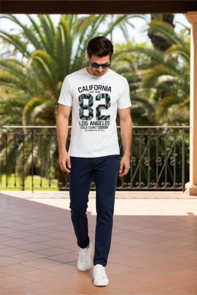 Men's White American 82  Typographic Round Neck T-shirt