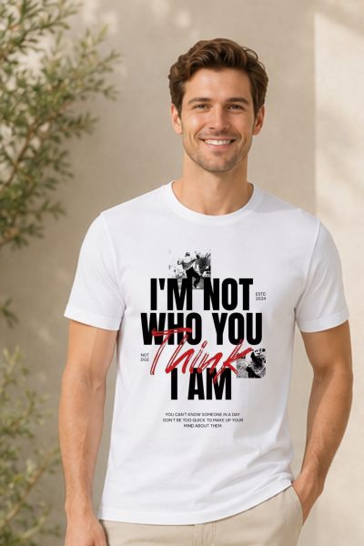 Men~s White Typographic Round Neck T-shirt