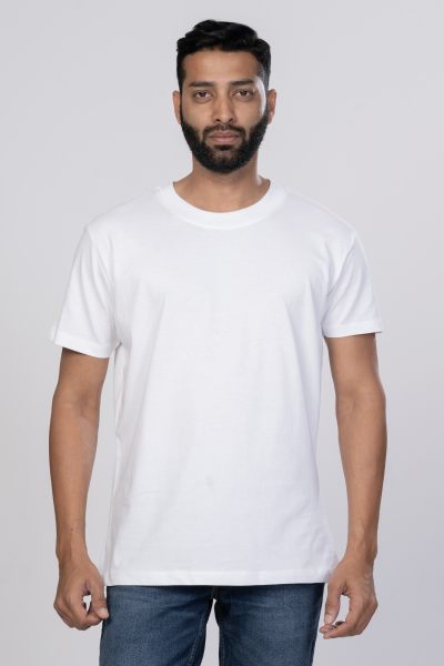 Shleviro Men~s  Platinum White Solid Round Neck T-shirt