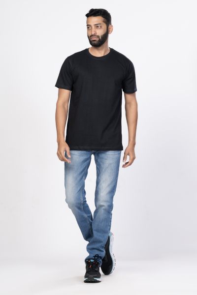 Shleviro Men's Cor Black solid Round Neck T-shirt