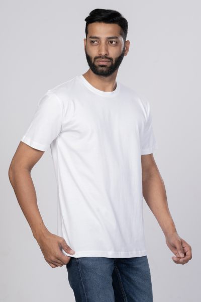 Shleviro Men's Cor White Solid Round Neck T-shirt