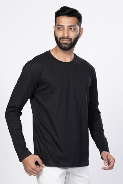 Shleviro Men~s Cygnus Black Solid Cotton Full Sleeve T-shirt