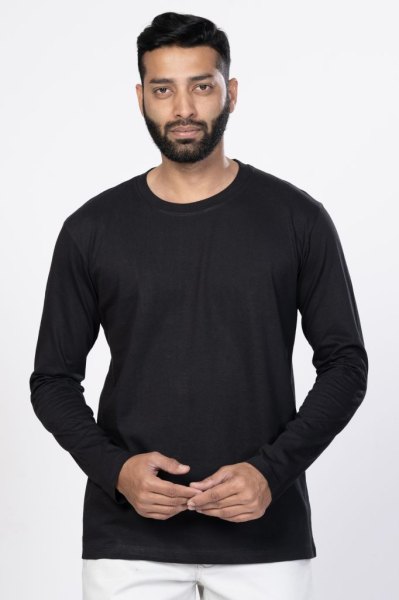 Shleviro Men's Cygnus Black Solid Cotton Full Sleeve T-shirt