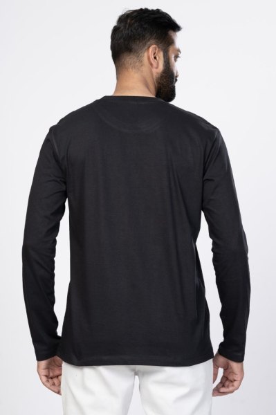 Shleviro Men's Cygnus Black Solid Cotton Full Sleeve T-shirt
