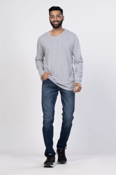 Shleviro Men's Cygnus Grey Heather Solid  Full Sleeve T-shirt