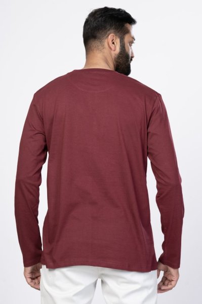 Shleviro Men's Cygnus Maroon Solid Cotton Full Sleeve T-shirt