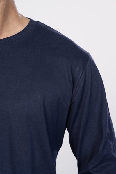 Shleviro Men's Cygnus Navy Blue Solid Cotton Full Sleeve T shirt
