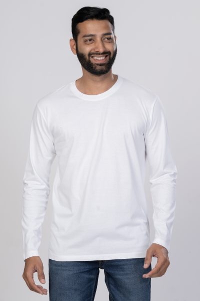Shleviro Men~s Cygnus White Solid Cotton Full Sleeve T-shirt