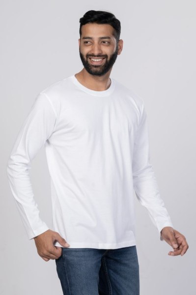 Shleviro Men's Cygnus White Solid Cotton Full Sleeve T-shirt