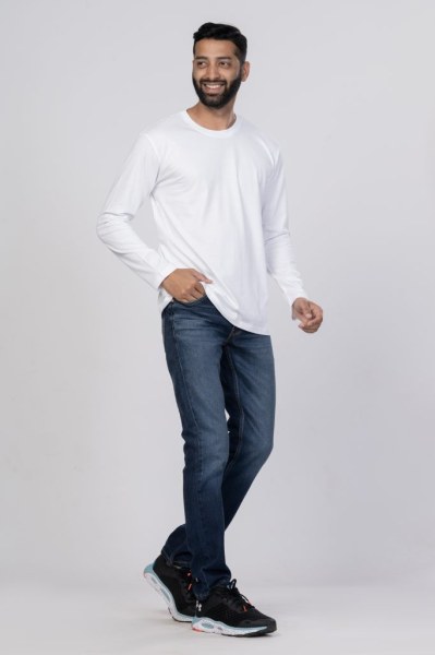Shleviro Men's Cygnus White Solid Cotton Full Sleeve T-shirt