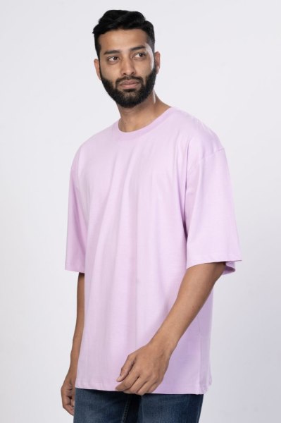 Shleviro Men's Neo Lilac Solid Round Neck Oversized T-shirt