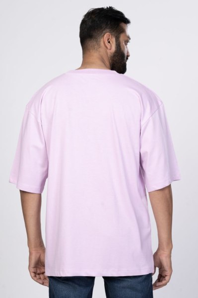Shleviro Men's Neo Lilac Solid Round Neck Oversized T-shirt