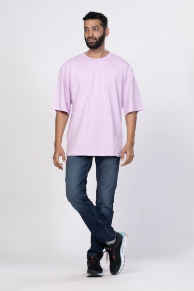 Shleviro Men's Neo Lilac Solid Round Neck Oversized T-shirt