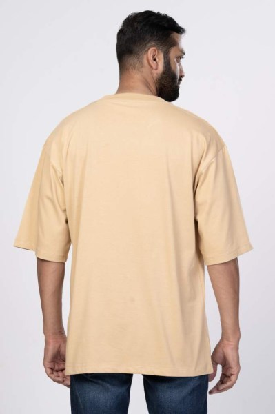 Shleviro Men's Neo Taupe Solid round neck Oversized T-shirt