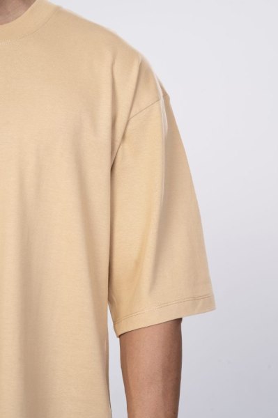 Shleviro Men's Neo Taupe Solid round neck Oversized T-shirt