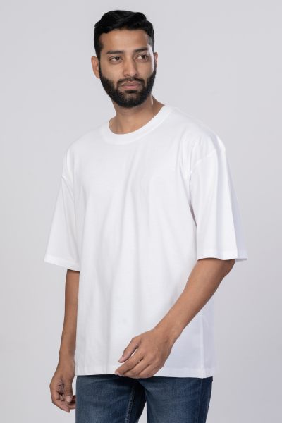 Shleviro Men s Neo White Solid Round Neck Oversized T shirt