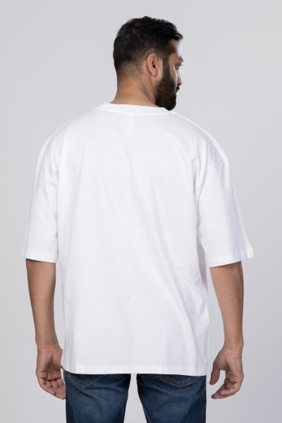 Shleviro Men s Neo White Solid Round Neck Oversized T shirt