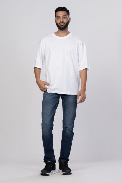 Shleviro Men s Neo White Solid Round Neck Oversized T shirt