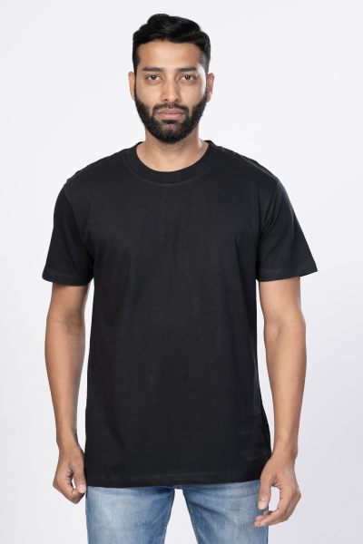 Shleviro Men~s Platinum Black Solid Round Neck T-shirt