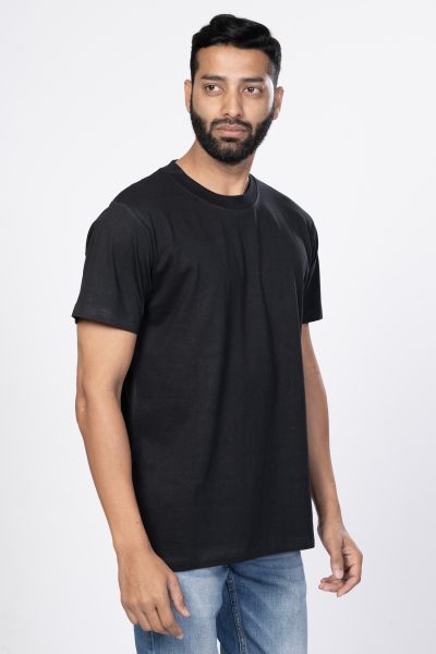 Shleviro Men's Platinum Black Solid Round Neck T-shirt