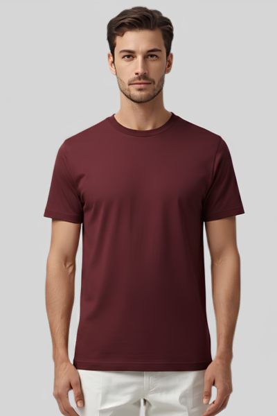  Men~s Platinum Maroon solid Round Neck T-shirt