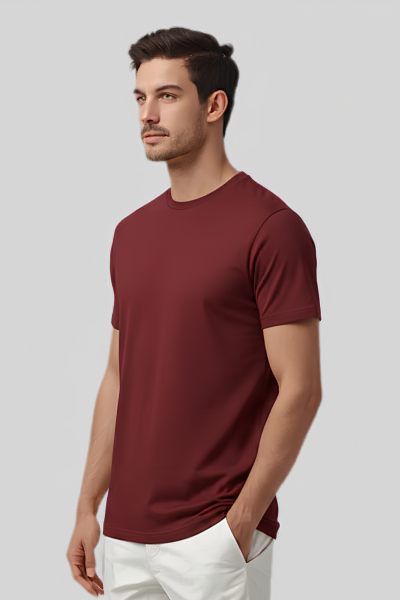 Men's Platinum Maroon solid Round Neck T-shirt