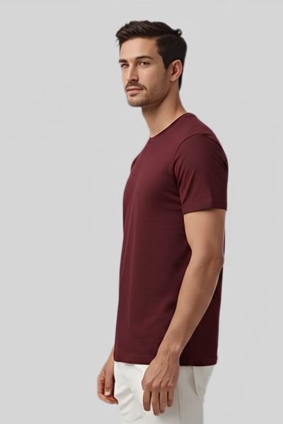 Men's Platinum Maroon solid Round Neck T-shirt